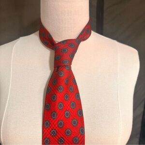 Vintage Tom James Men's Tie Silk Burgundy Geometrics Necktie Office